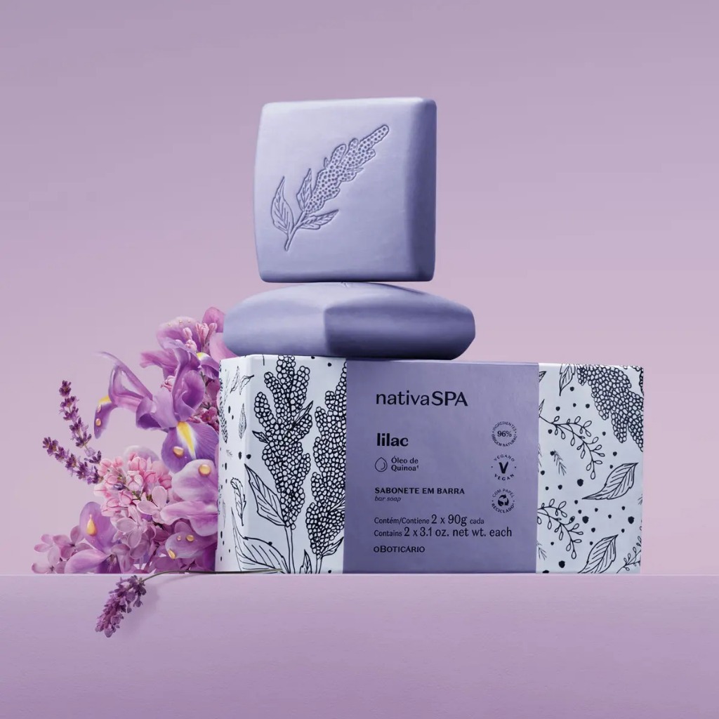 Combo Lilac Nativa SPA, contendo caixa com 2 sabonetes em barra + creme facial, O Boticário.