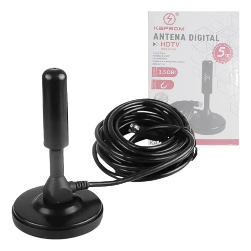 Antena Digital Interna Externa Full HD 4K - Impermeável, Alta Sensibilidade, Base Magnética 5 Metros