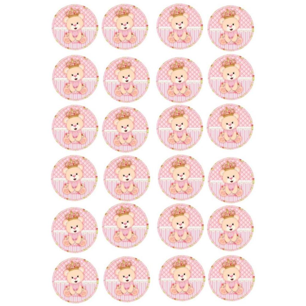 Adesivos personalizados redondo 5x5 ursinha princesa / etiquetas personalizadas lembrancinhas festa aniversário infantil