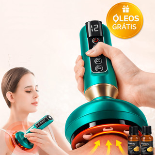 Massageador a Vácuo Elétrico Aquecido e Sucção 12 Níveis Gua Sha + 2 Óleos Grátis