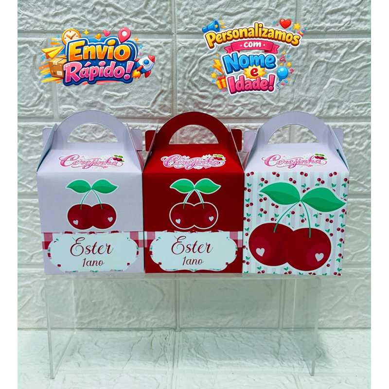 Maletinha Kit Cerejinha Caixinha Personalizada Festa Lembrancinha com Nome e Idade