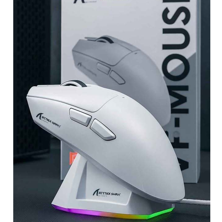 Mouse Attack Shark X11 Sem Fio Bluetooth 2.4G/BT5.0 22000 DPI RGB Gamer Para PC Branco e Preto