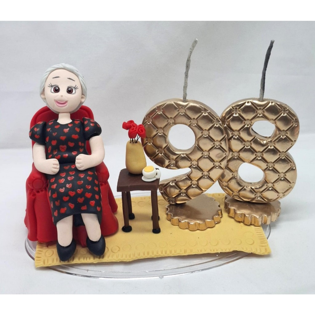 Topo Bolo Vela Personalizado Com Boneca Vovó Aniversariante