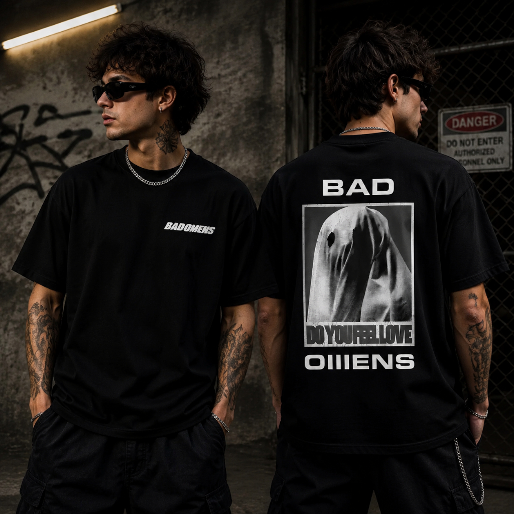 Camiseta Basica e OVERSIZED Bad Omens Specter Ghost Do You Feel Love World Tour Unissex