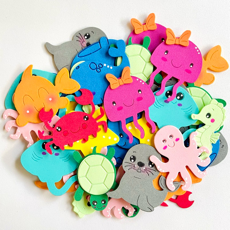 Kit 30 Apliques Fundo Do Mar 7cm Em EVA Personagens Variados Para Lembrancinhas E Artesanato