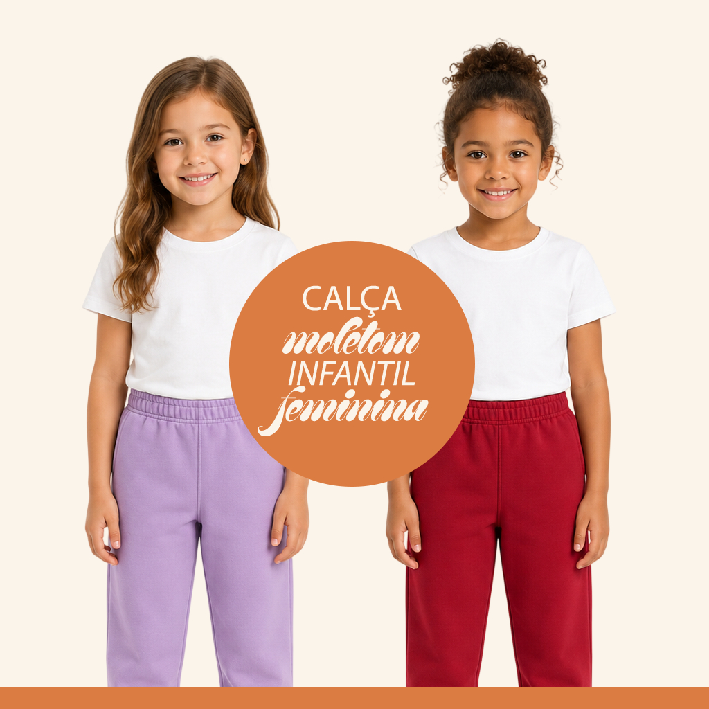 Calça de Moletom Infantil Feminina Peluciada Quentinha e Confortável Algodão e Poliéster