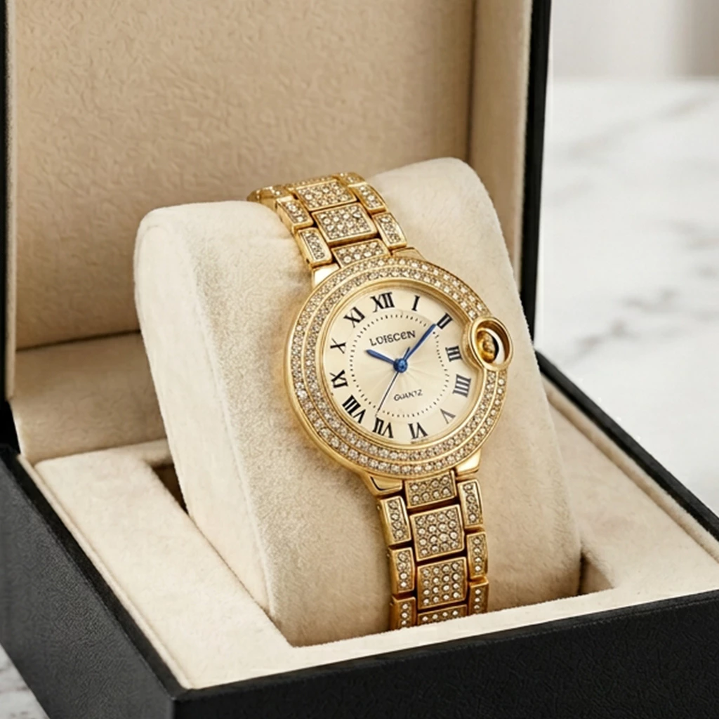Relógio Nexus Jóia Acessório Elegante Blogueira Premium Exclusivo Cravejado Ouro Feminino 33mm