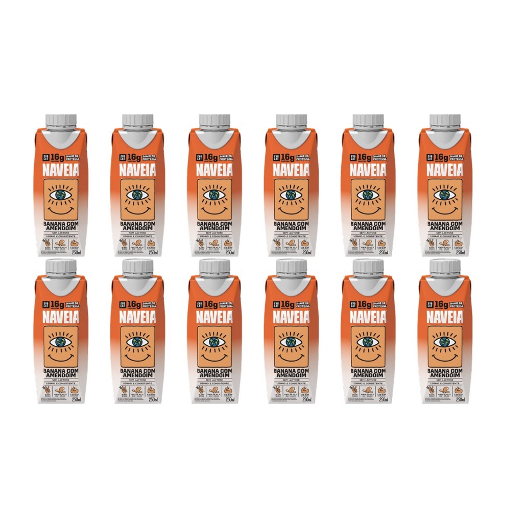12x Bebida Proteica Vegana Naveia 250ml Banana com Amendoim