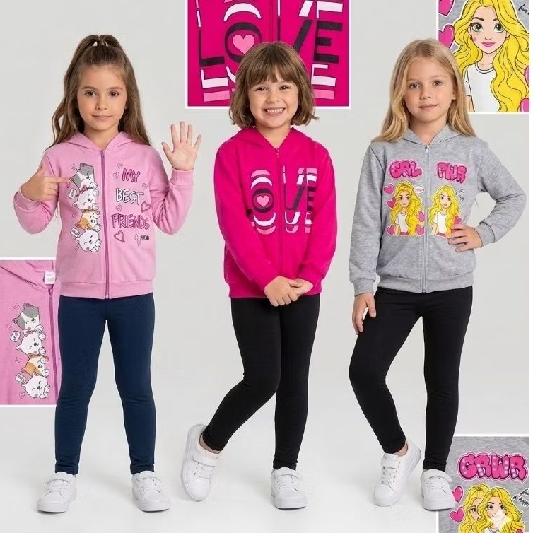ki 2 Conjunto Moletom Infantil Juvenil Inverno Feminina Agasalho De Frio Casaco + Calça Legging