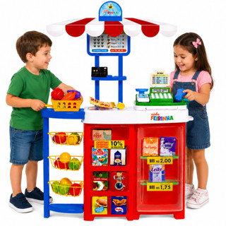 Mercadinho Infantil Caixa Registradora Minha Feirinha com Fruteira Geladeira Educativo