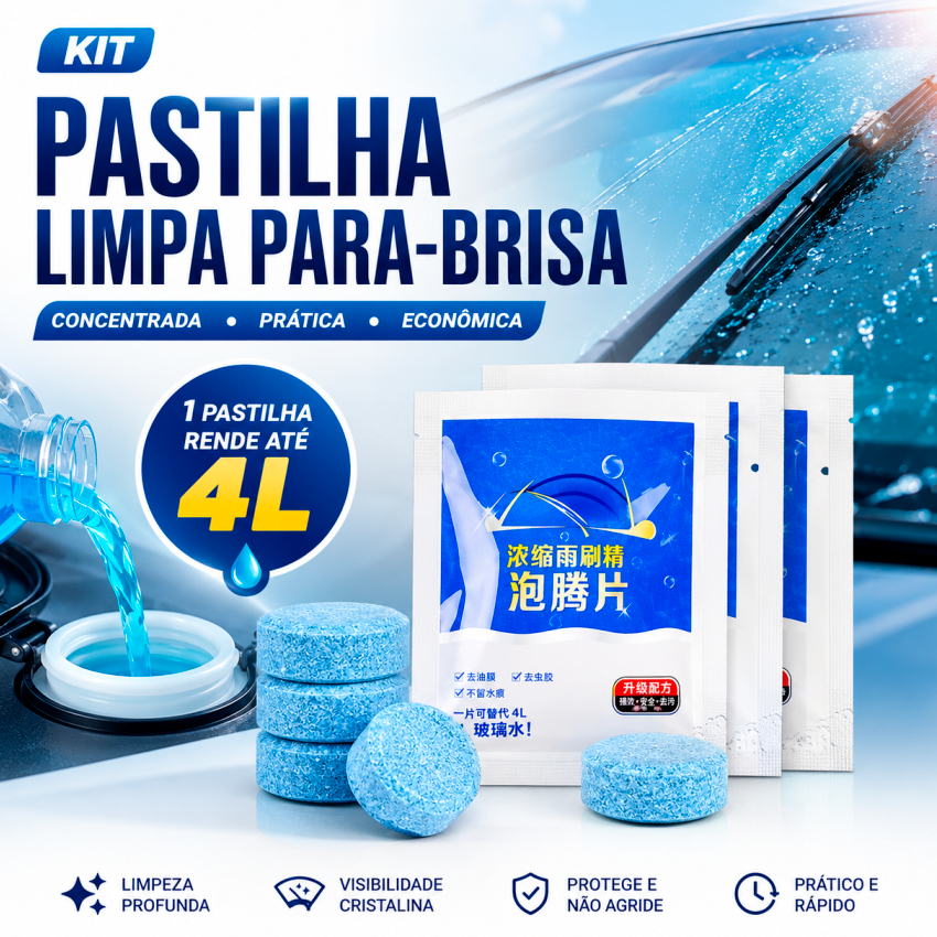 Pastilha Limpa Para-brisa Automotiva Concentrada Kit 5 10 20 Unidades Rende 4L Parabrisa Vidros