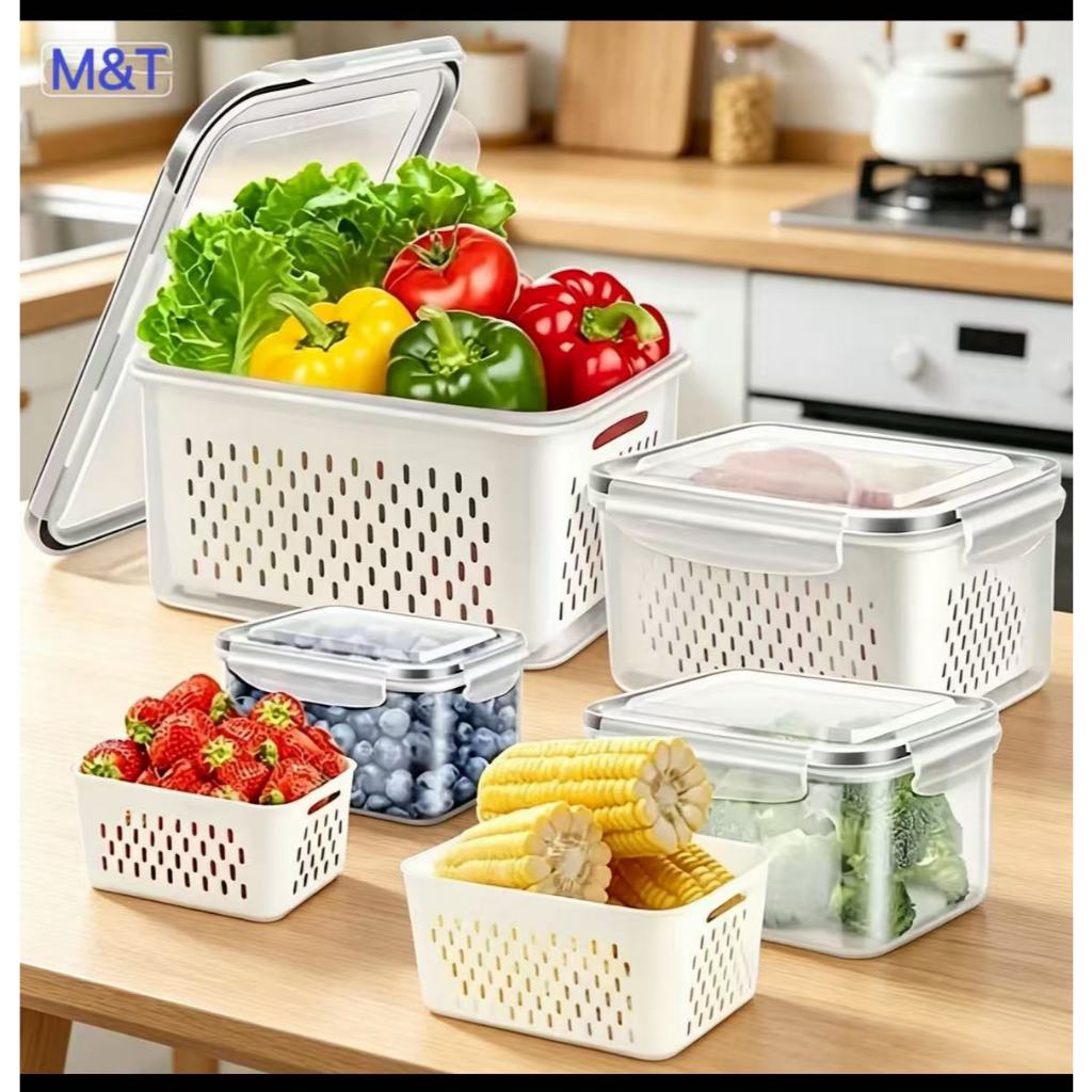 Kit 3 potes Organizadores Geladeira Organizador Alimentos Vegetais Cozinha Moderna沥水篮