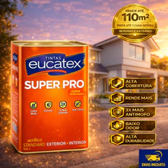 Tinta Acrílica Lavável Super Pró Fosco 18 Litros Eucatex, Interna e Externa, Antimofo, Várias Cores