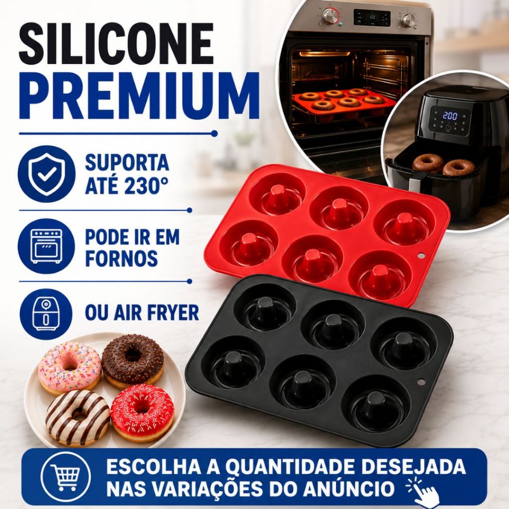 Kit Forma De Silicone P/ Chocolate Mini Donuts Pudim Doce 6 Cavidades - Confeitaria e Culinária