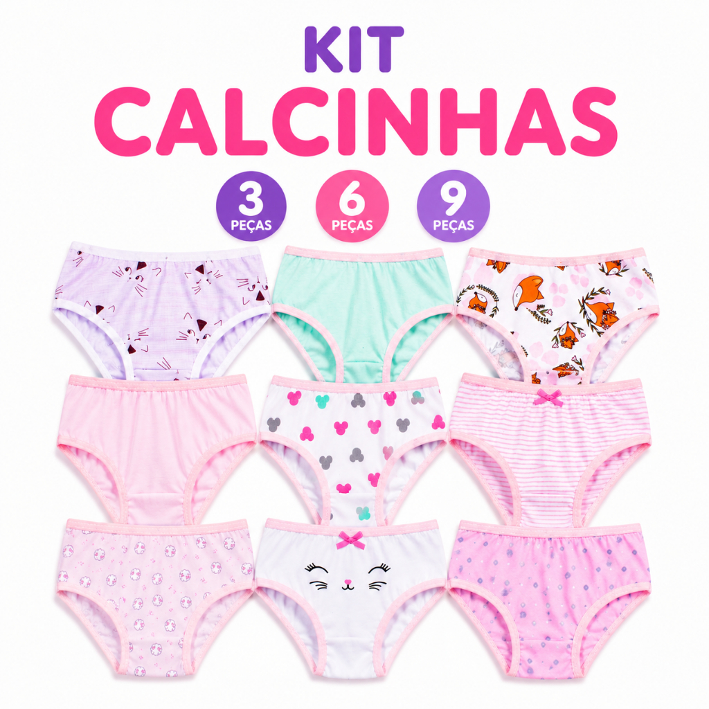 Kit Calcinha Infantil Menina 100% Algodão Estampada Sortida