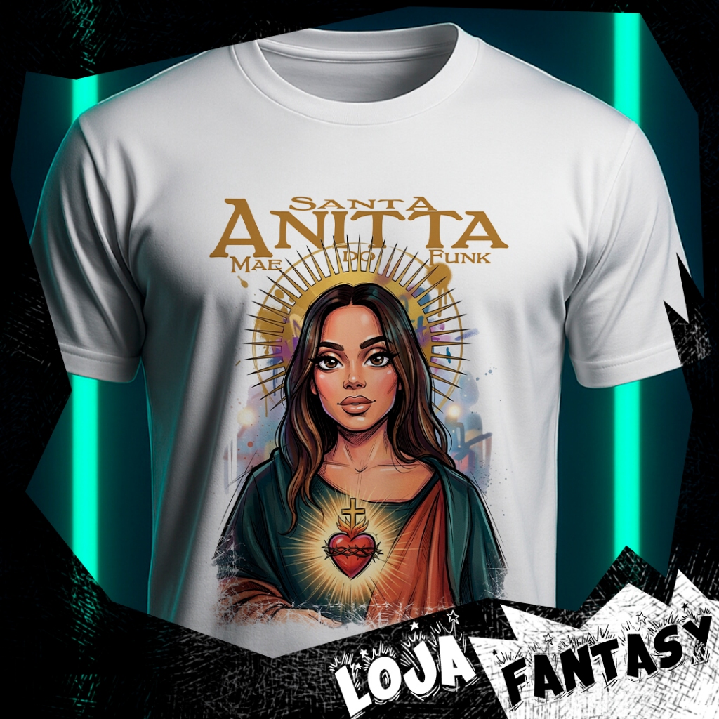Camiseta Anitta - Santa Anitta Mãe do Funk - 100%Poliéster - Cartoon Collection - Era Equilibrivm