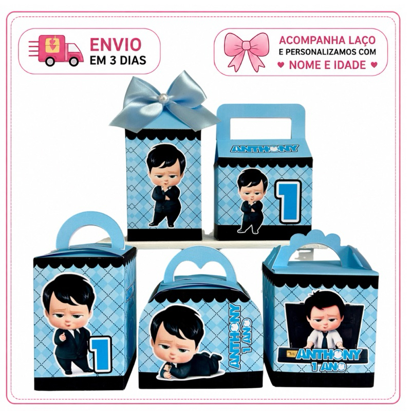 kit O Poderoso Chefinho Moreno Festa Caixas Personalizados Lembrancinha de Aniversário Infantil Pegue e Monte