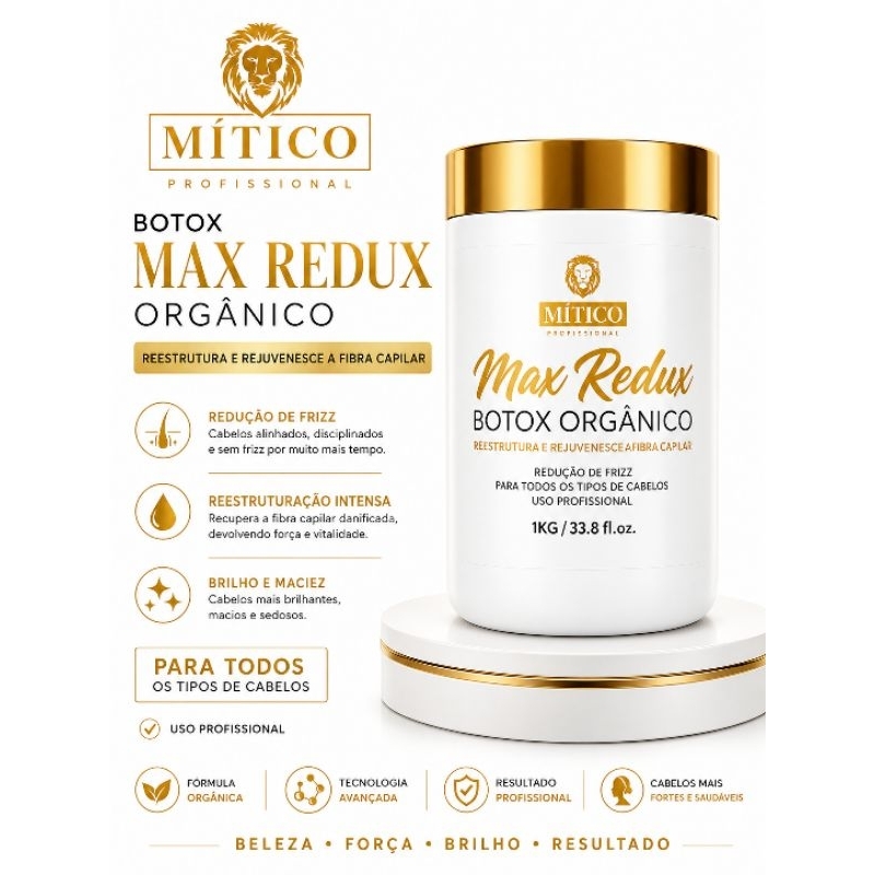 Botox Max Redux Redutor de Volume 1kg Orgânico 0% formol Mítico Profissional linha Premium