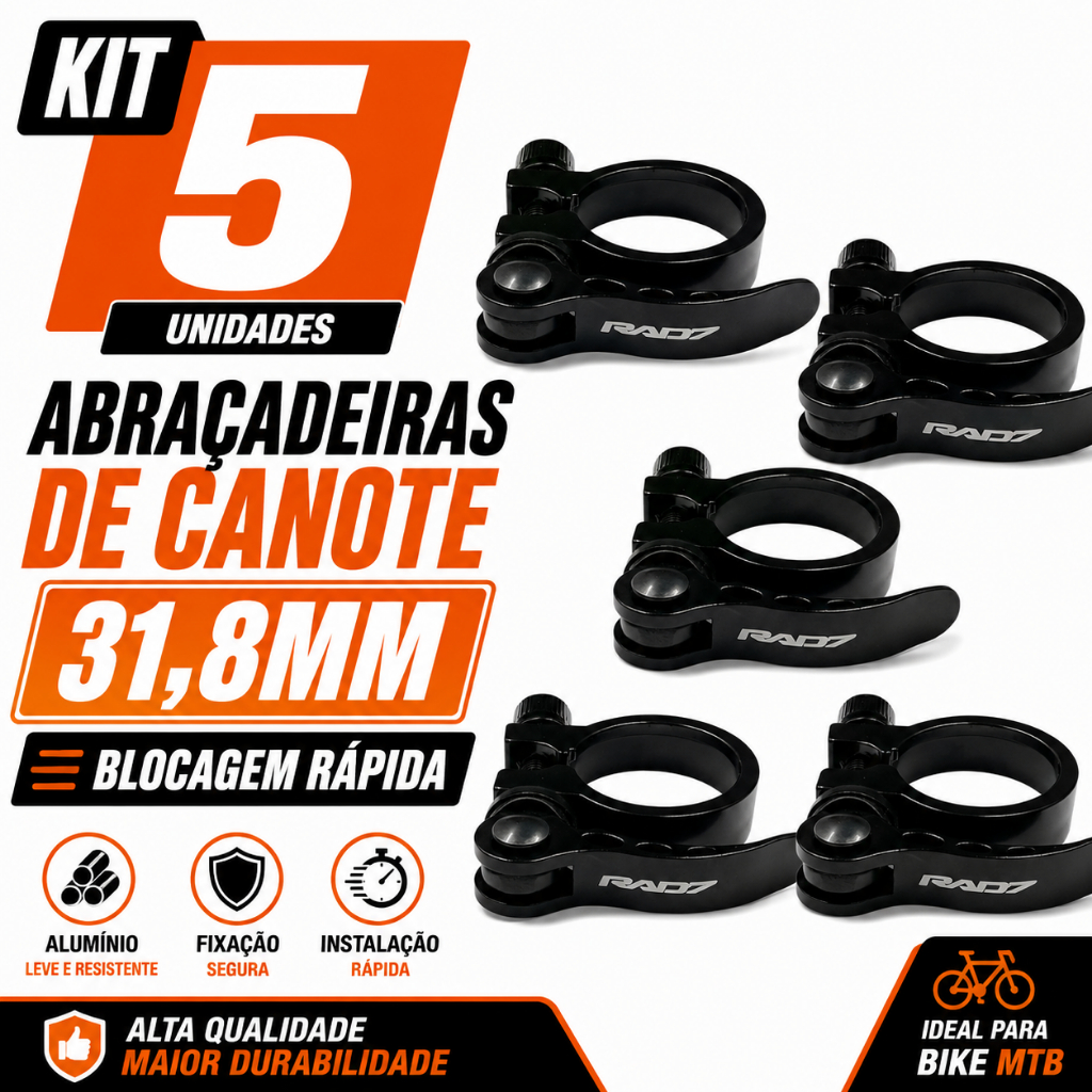 KIT 5 ABRAÇADEIRA DE CANOTE 31,8MM ALUMÍNIO MTB BIKE COM BLOCAGEM RÁPIDA