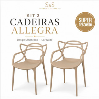 IMPERDÍVEL - Kit 2 Cadeiras Nude ou Preta Allegra Moderna Sala de Jantar Cozinha Escritório
