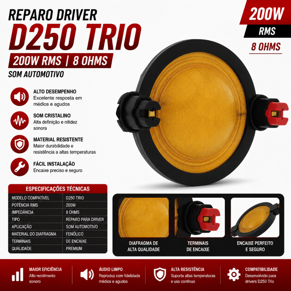 Reparo Driver Para D250 Trio 200w Rms 8 Ohms som automotivo