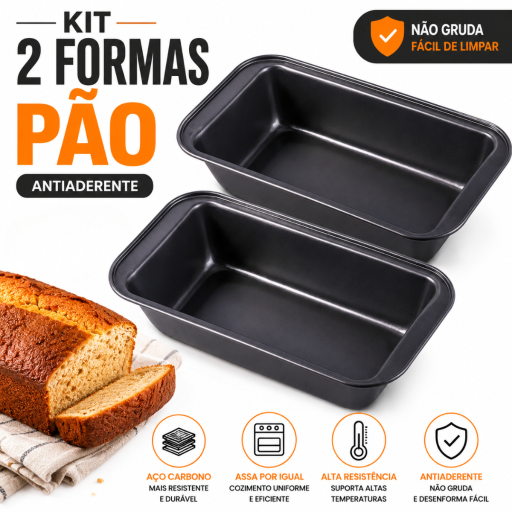 Kit 2 Formas Para Pão 25cm Antiaderente Em Aço Carbono Para Bolos Tortas E Assados Caseiros