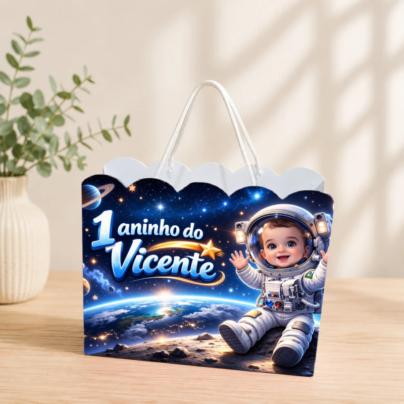 Sacolinha Personalizada Astronauta Pegue e Monte Lembrancinha Aniversário Infantil Mimos Festa