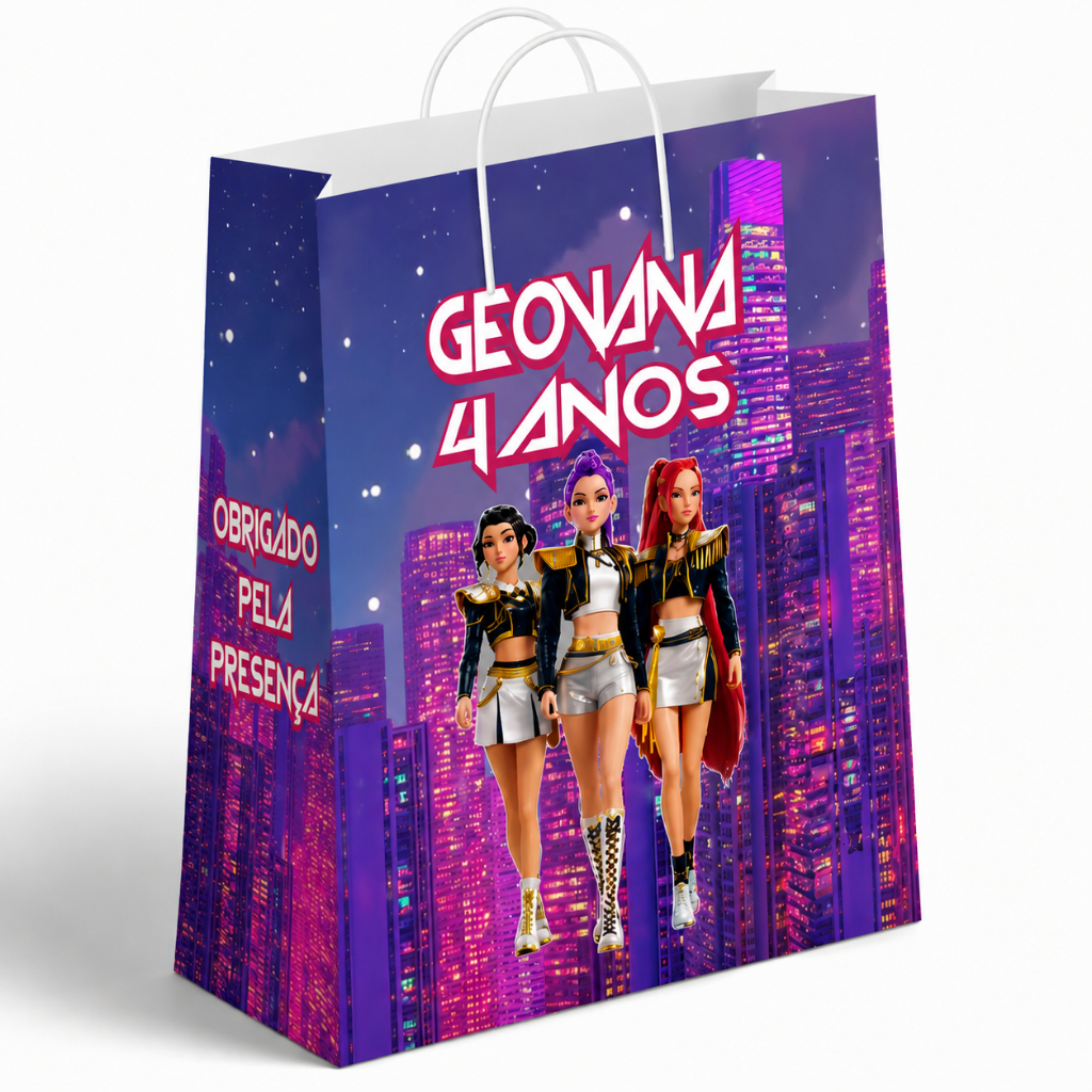 Sacolinha Personalizada Guerreiras do K-pop Personalizada com Nome e Idade Lembrancinha