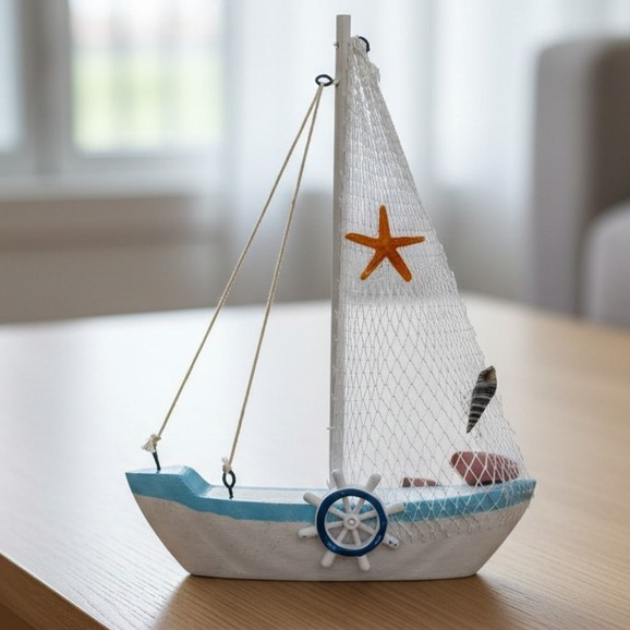 Barco a Vela Decorativo 22cm Coastal Decor - Enfeite Náutico