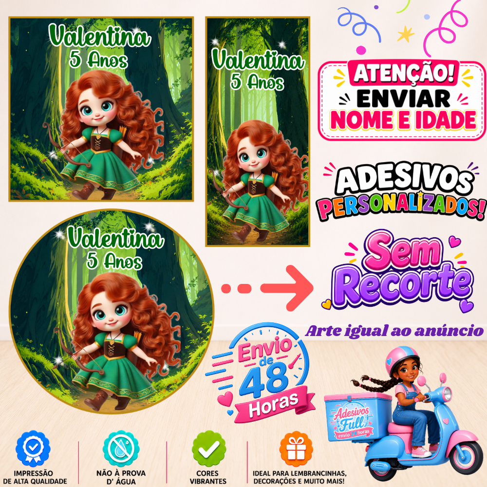 Princesa Valente Baby IA - 100/60/40 Adesivos Personalizados Lembrancinhas Festa Aniversário