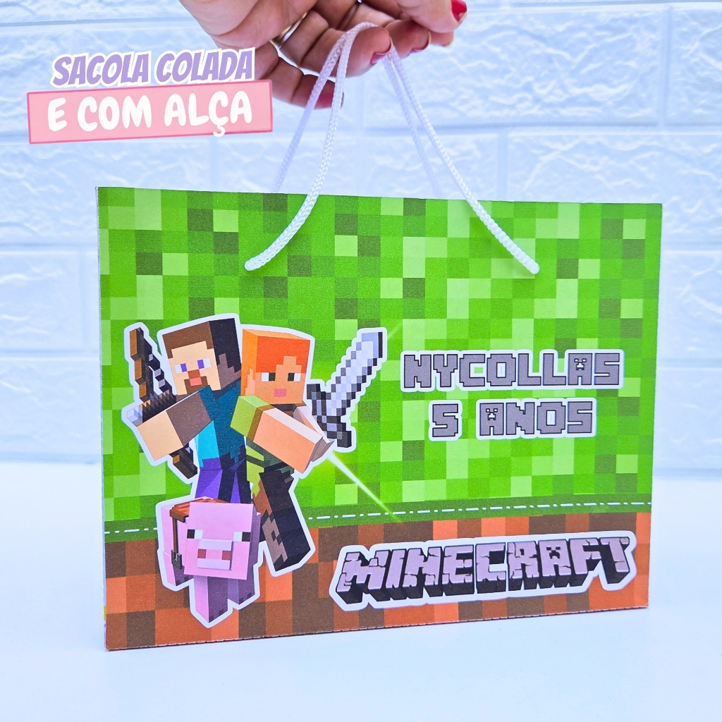 Sacolinha Personalizada Minecraft | Sacolinha Surpresa | Lembrancinha de Festa | Aniversário