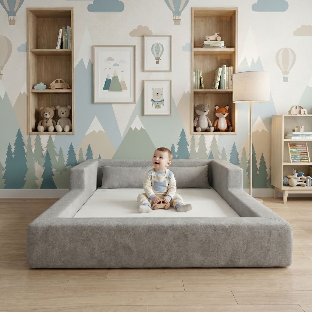 Cama Montessoriana Casal Aconchego 100% Espuma Cinza Keiko