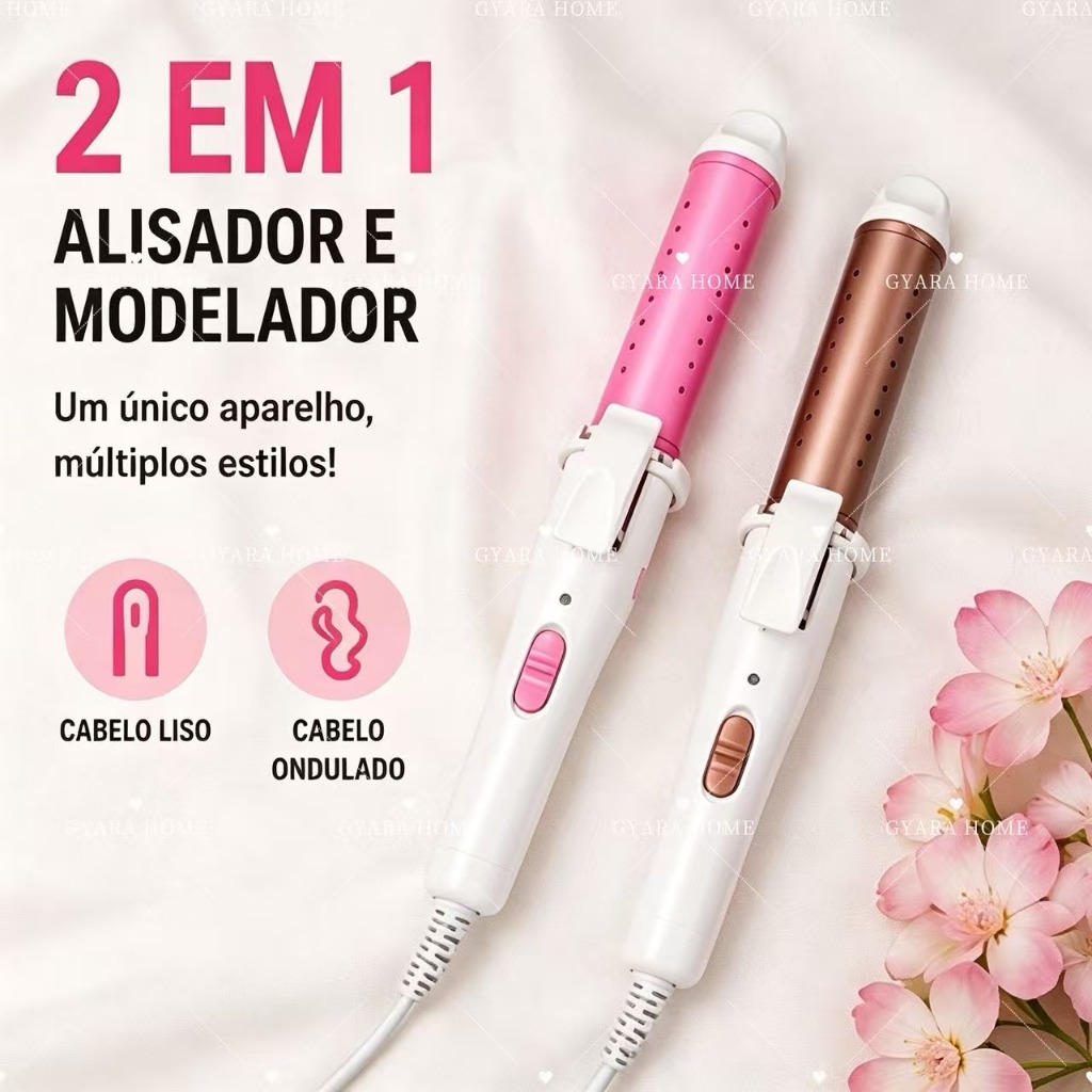 Modelador e Alisador 2 em 1 Bivolt Prancha Cachos Ondas Grandes Aquecimento Rápido Revestimento Cerâmico