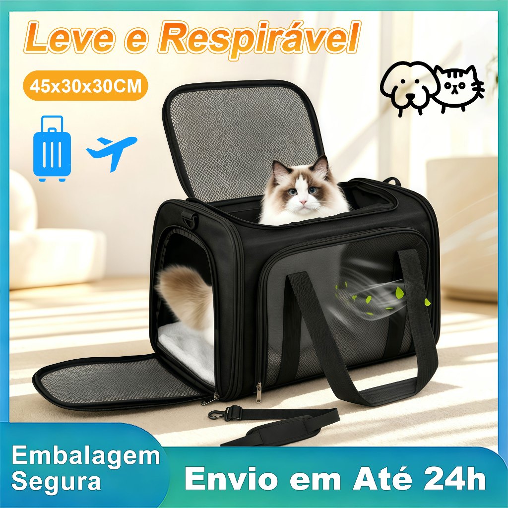 Bolsa Transporte Pet Expansível Cães Gatos Mochila Viagem Avião Cabine Resistente Leve