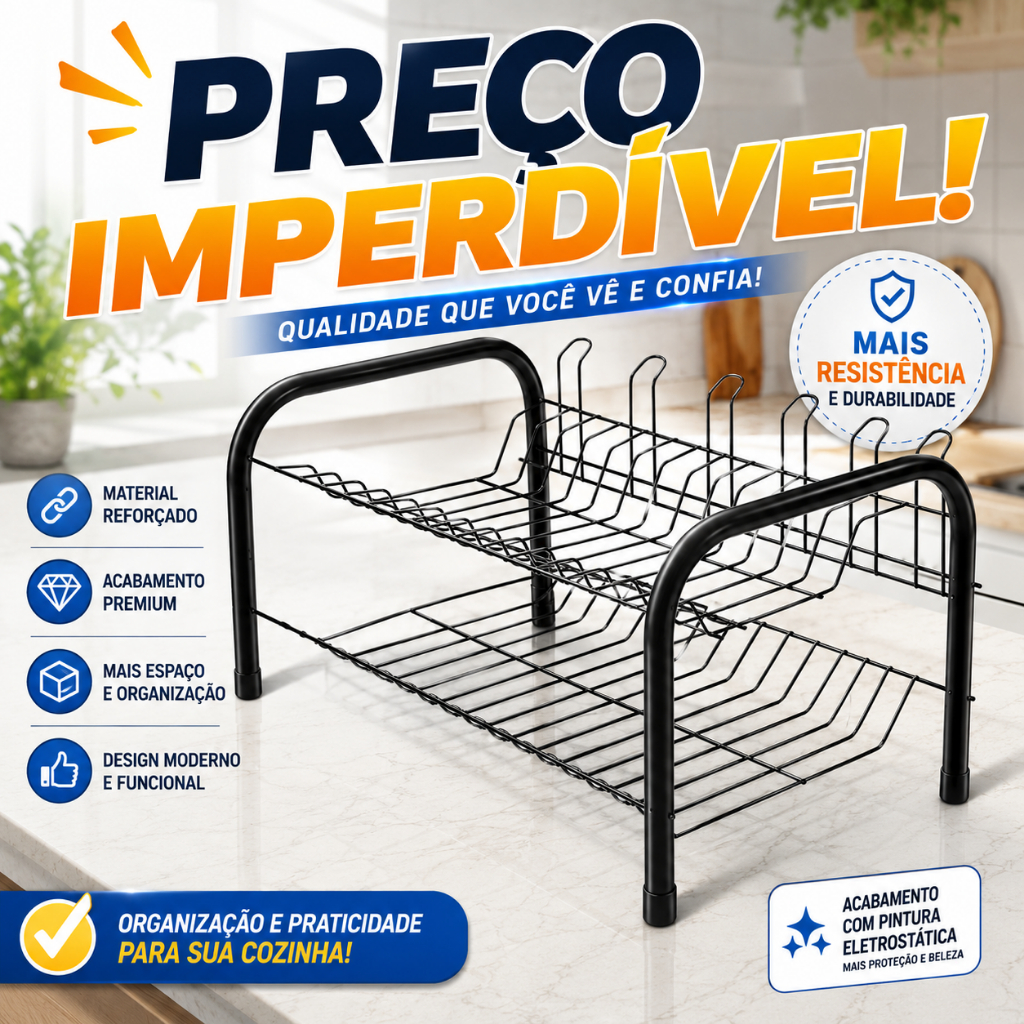 Escorredor De Louça 2 Andares Inox 12 Pratos 5 Copos Preto Brilhante – Pintura automotiva