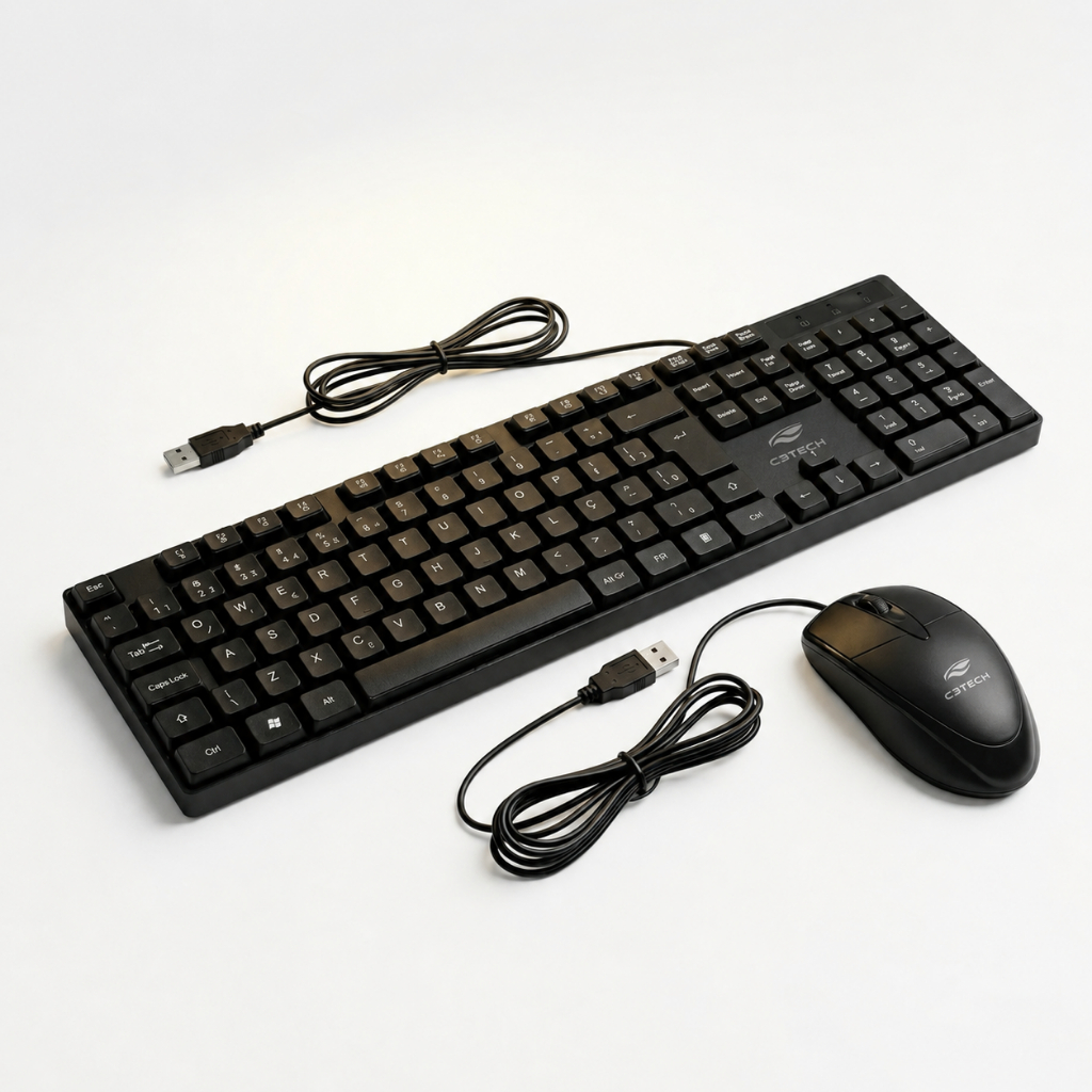 Kit Teclado e Mouse USB C3Tech com Fio Silencioso Ergonômico para Home Office, Trabalho e Estudos