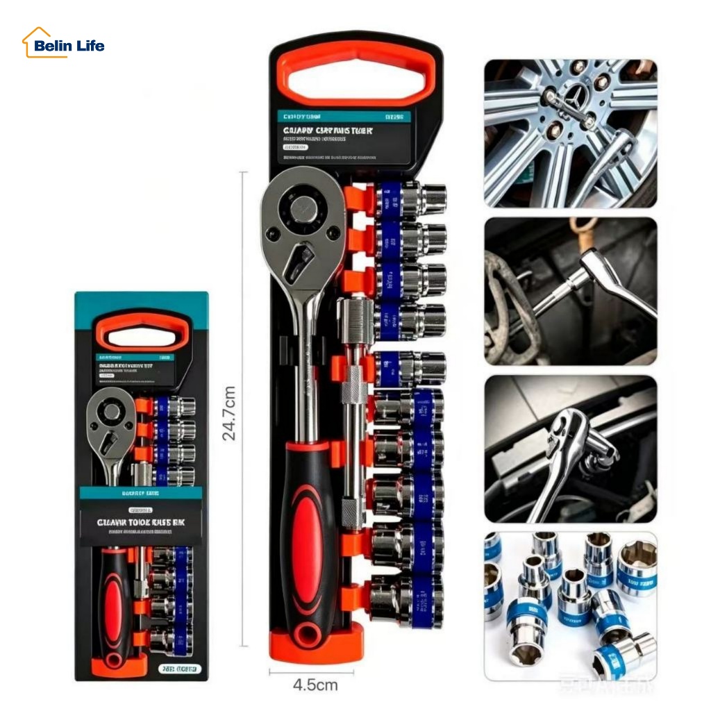 Kit Chave Catraca E Soquetes 1/2 Sextavados 10mm A 22mm Luatek 12 Peças Com Extensor