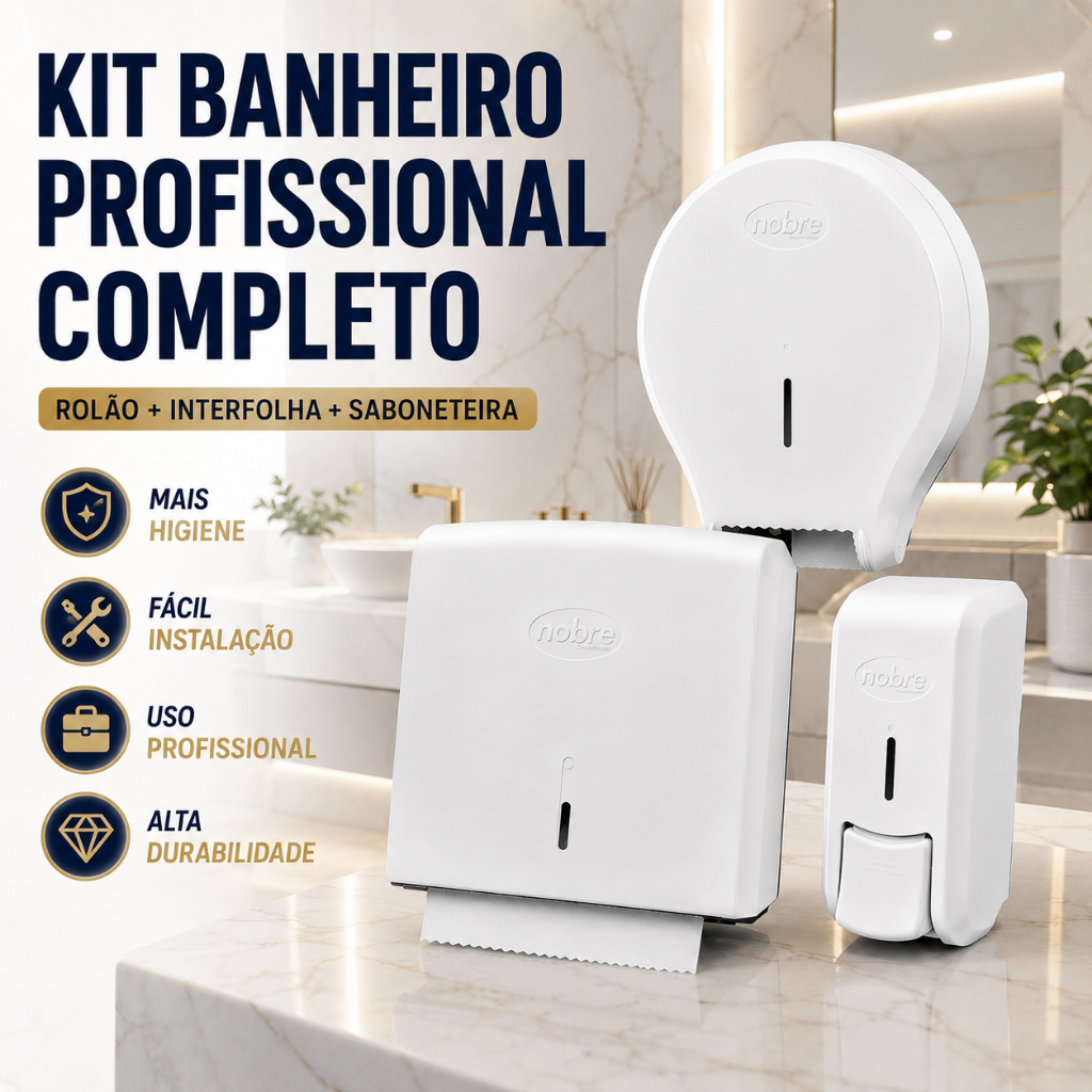 Kit Dispenser Papel Toalha Interfolha Rolão E Saboneteira Banheiro Comercial Profissional Nobre