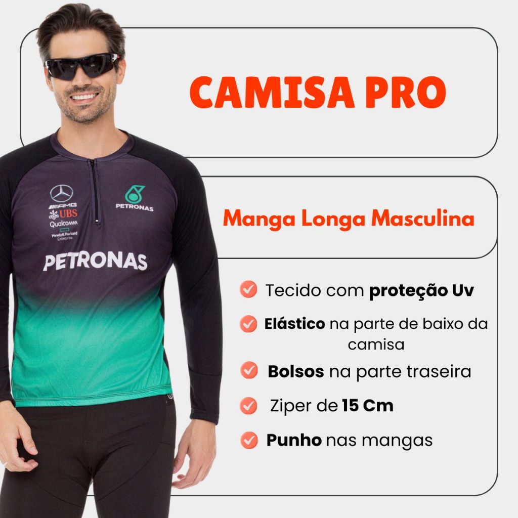 Roupa Ciclismo Inverno Masculino Camisa Manga Comprida Pro Uv Calça Gel Bicicleta Pedalar · foto 2