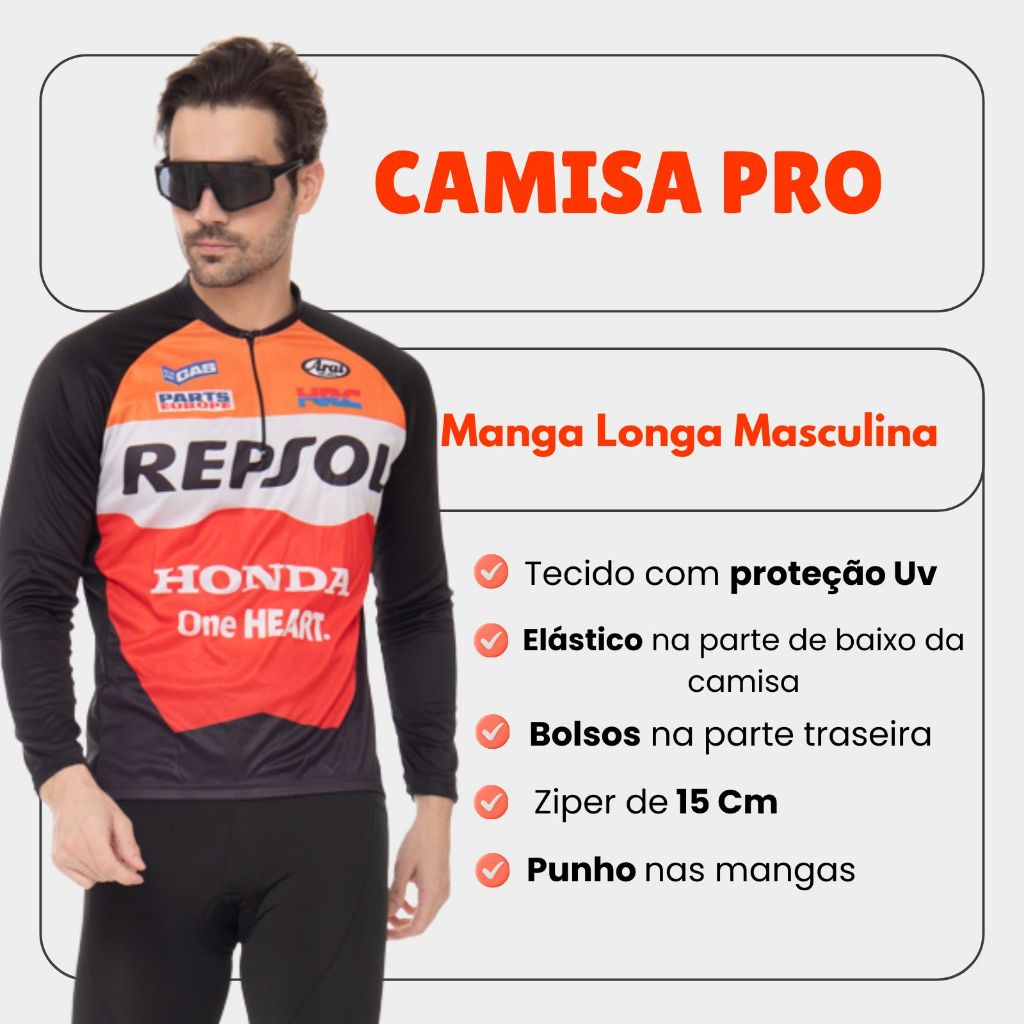 Conjunto Ciclismo Masculino Inverno Camisa Manga Longa Pro Uv Calça Gel Bolsos Bike Pedal MTB · foto 2