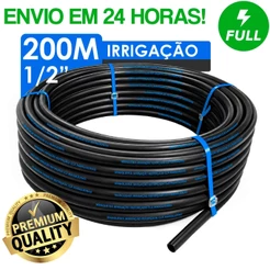 Mangueira Irrigação Gotejamento 1/2" Plástica Rolo 200 Metros SEM FUROS Reforçada Selo Azul/Verde