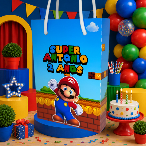 Sacolinha Personalizada Super Mario Pegue e Monte Lembrancinhas Infantil Sacolas | Personalizados