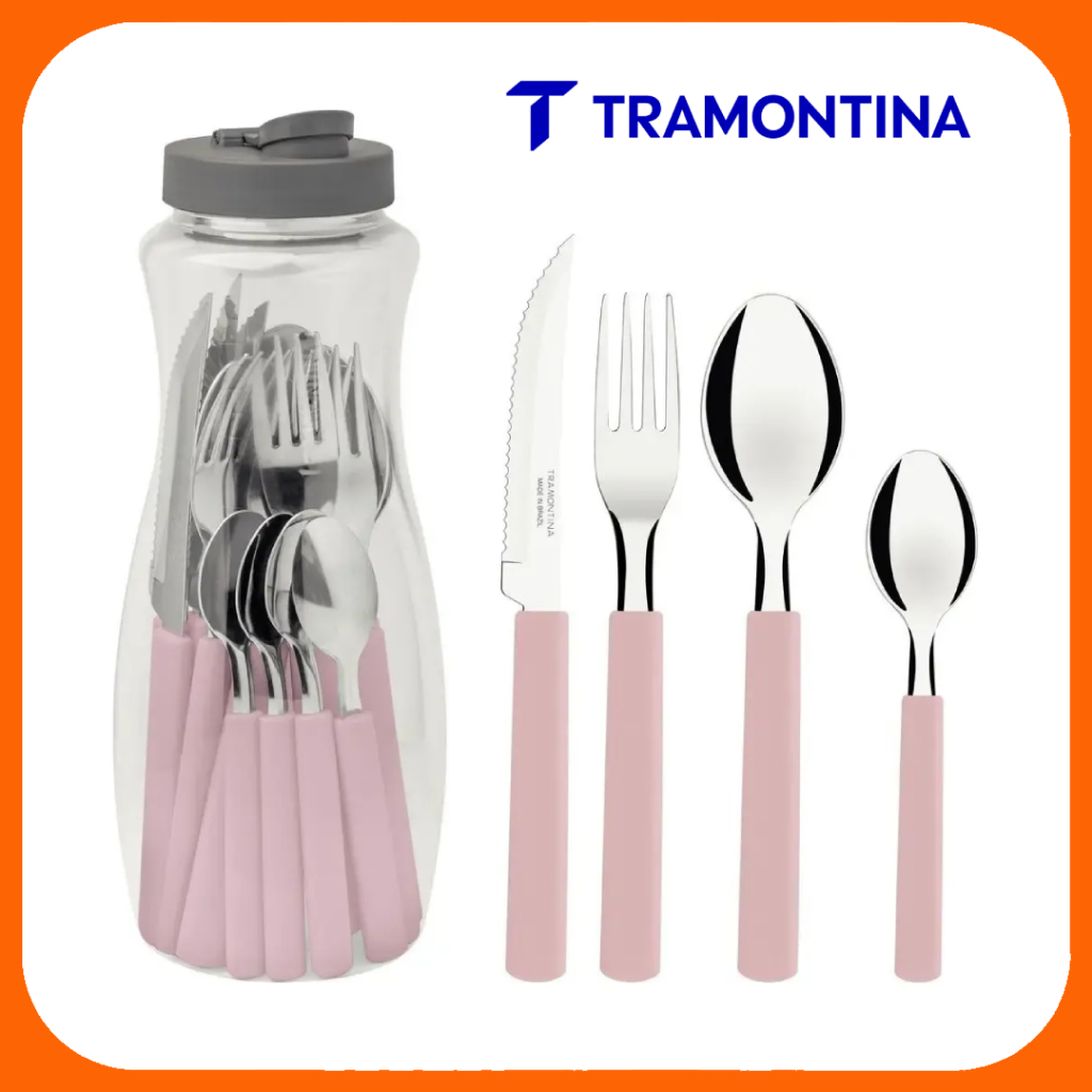Faqueiro Tramontina Gamboa Com 16 Peças Laminas Aço Inox Cor Rosa