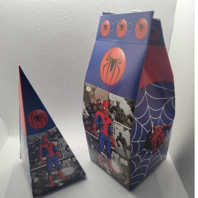 Caixas Homem Aranha | 8 Caixas Milk + 8 Caixas Cone Spiderman Decoração Papelaria Enfeite de Mesa Festa Homem Aranha