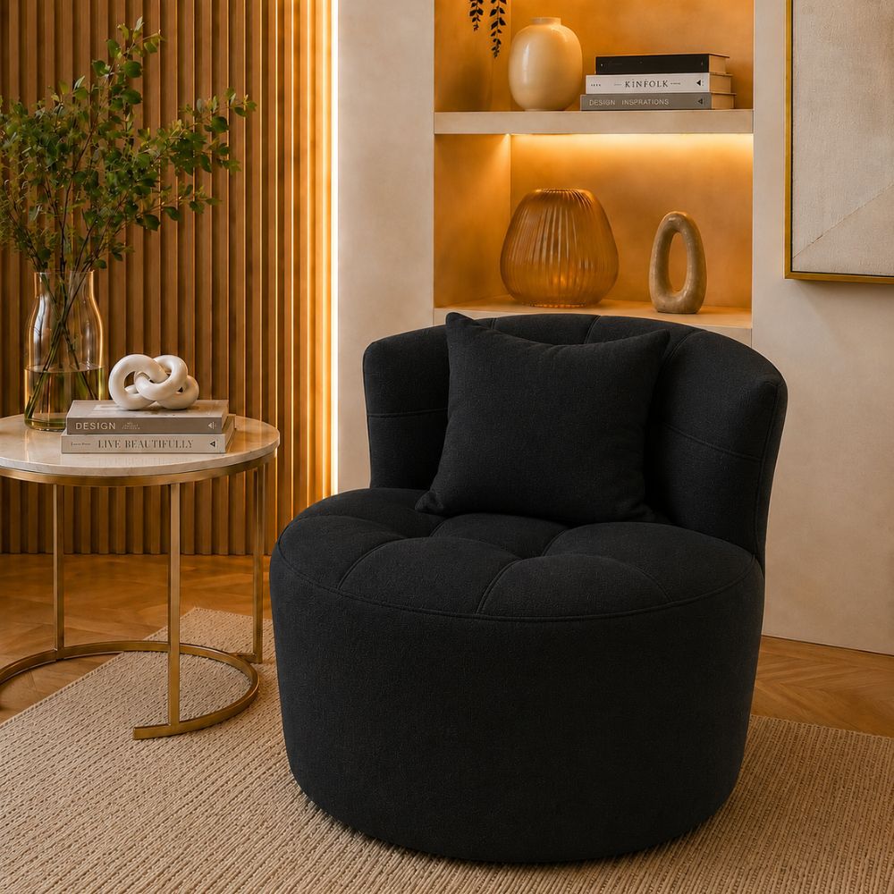 Poltrona Curva Sharm Luxo Conforto Tecido Premium Para Sala de Estar Escritório Moderno Suede Preto