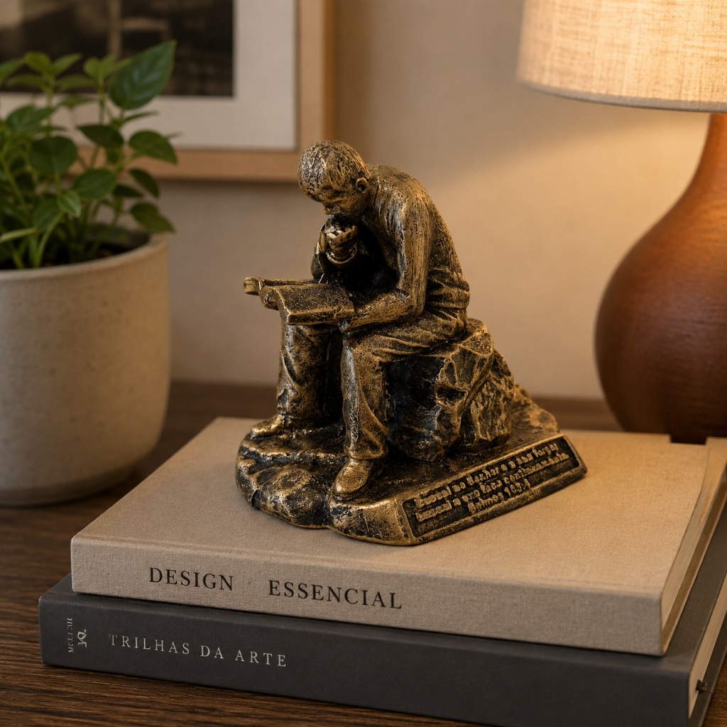 Estátua Decorativa O Pensador Leitor Em Resina Enfeite Para Sala Escritório Biblioteca Mesa