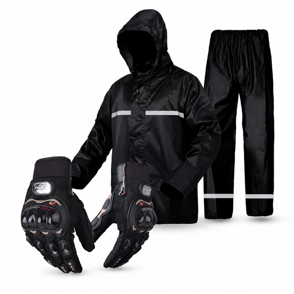 Kit Motoboy Capa De Chuva Jaqueta Calça Impermeável + Luvas Moto Proteção