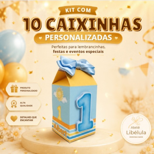 10 Caixinhas Personalizadas Primeira Volta ao Sol Festa Infantil Lembrancinha Kit Pegue e Monte