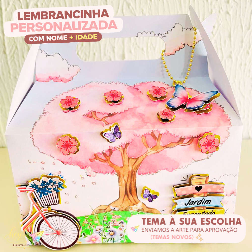Lembrancinha Jardim encantado Personalizada | Caixa Maleta | Nome e Idade | Festa Escolar | Aniversário Infantil