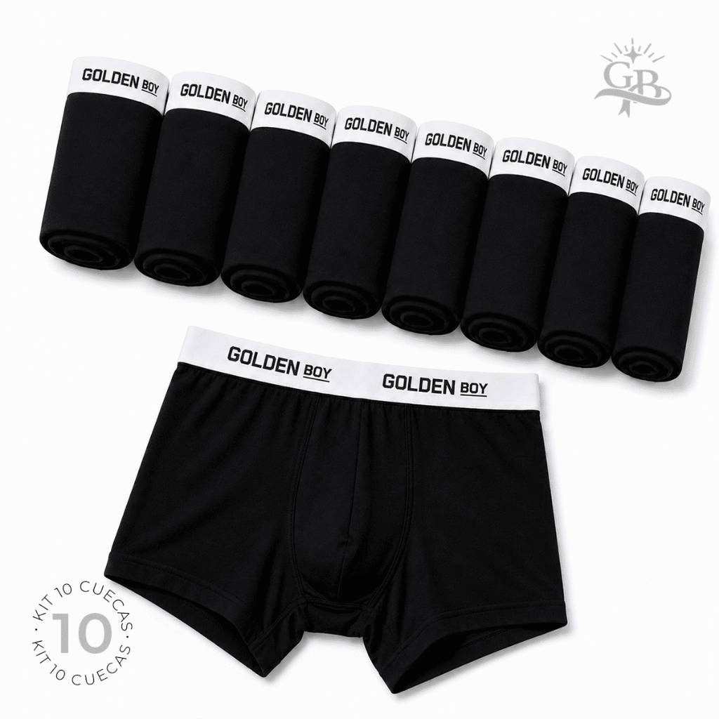 Kit 10 Cuecas Preta Boxer Masculina Adulto Lisas Básicas Microfibra com Forro 100% Algodão